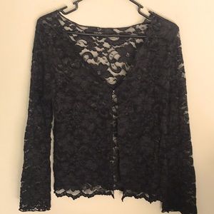 Beautiful in black lace. See through cardigan Sz M